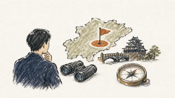 2. 岡山 ホームページ制作会社の実績は「自社との近さ」で見るを分かりやすく表現したオイルパステルとインクのイラスト