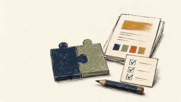 Googleビジネスプロフィールとホームページの情報をそろえるを分かりやすく表現したオイルパステルとインクのイラスト